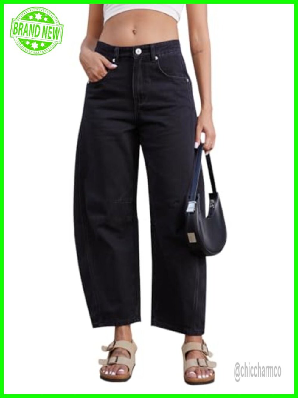 Barrel Jeans Women Mid Rise Stretchy Baggy Wide Leg Ankle Denim Pants